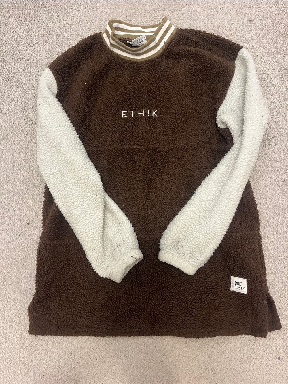 Ethik Brown Sherpa Pullover with Cream Sleeves